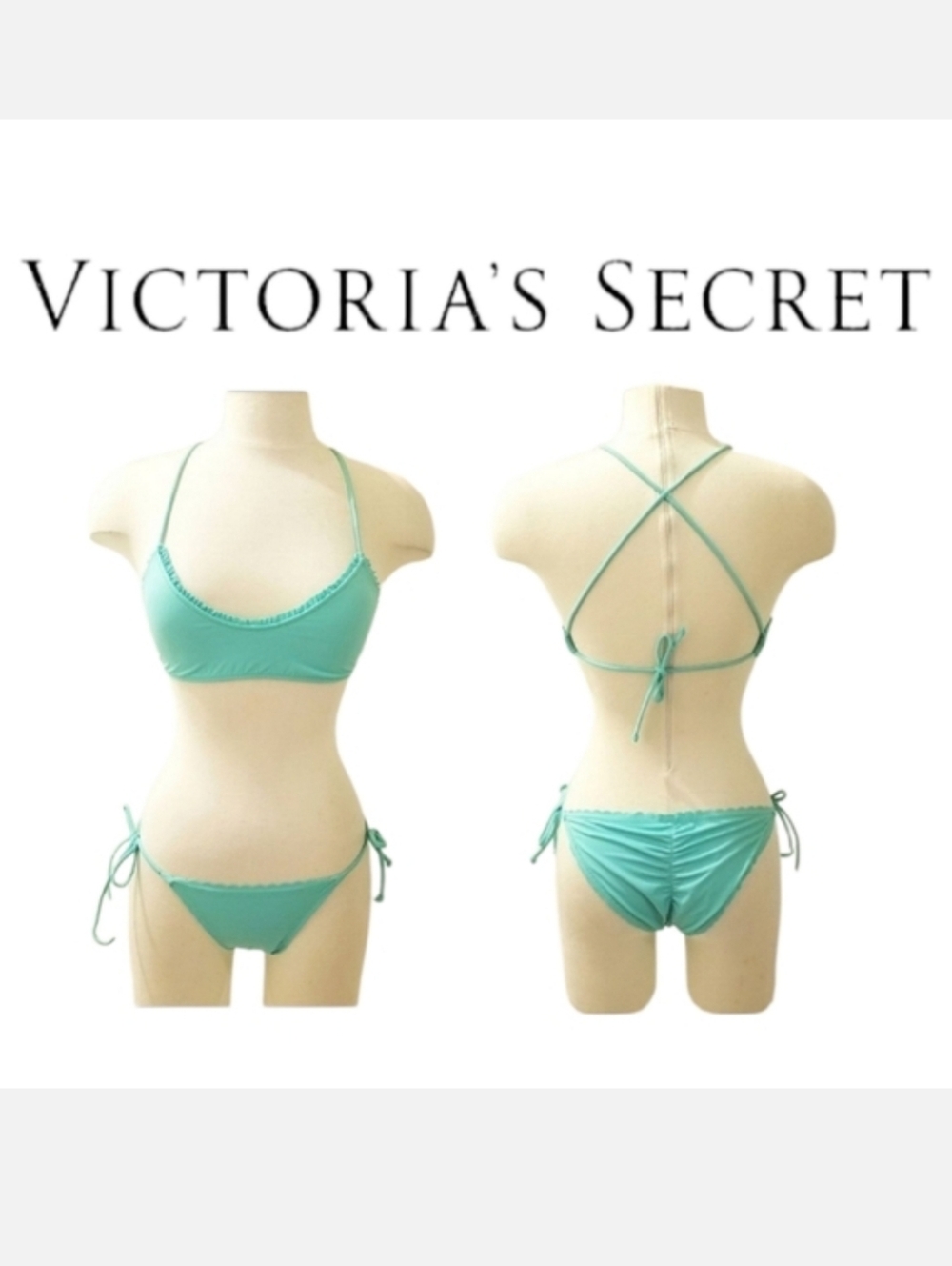 Victoria's Secret Scalloped Edge String Bikini Set Lt Teal T M/TOP XS/BOTTOM